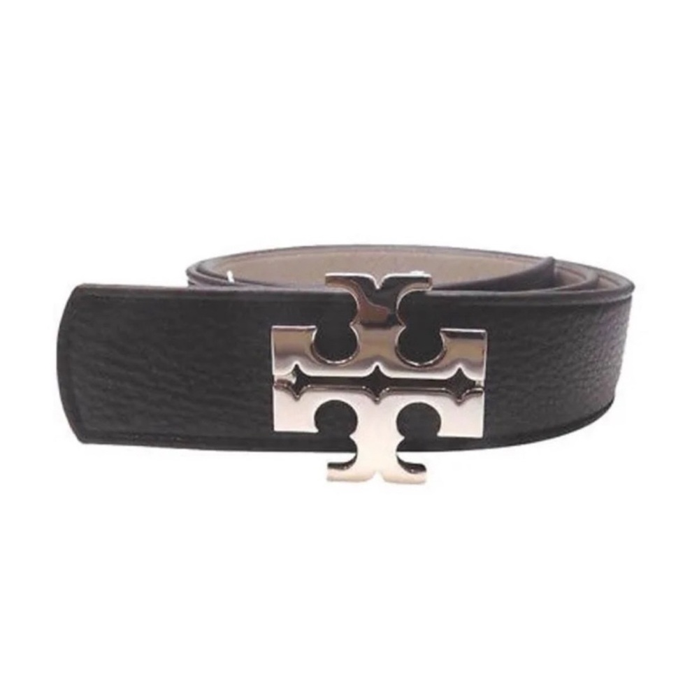 Authentic Luxury Minimalist RARE Tory Burch 1 1/2” Reversible Logo Belt. Size S